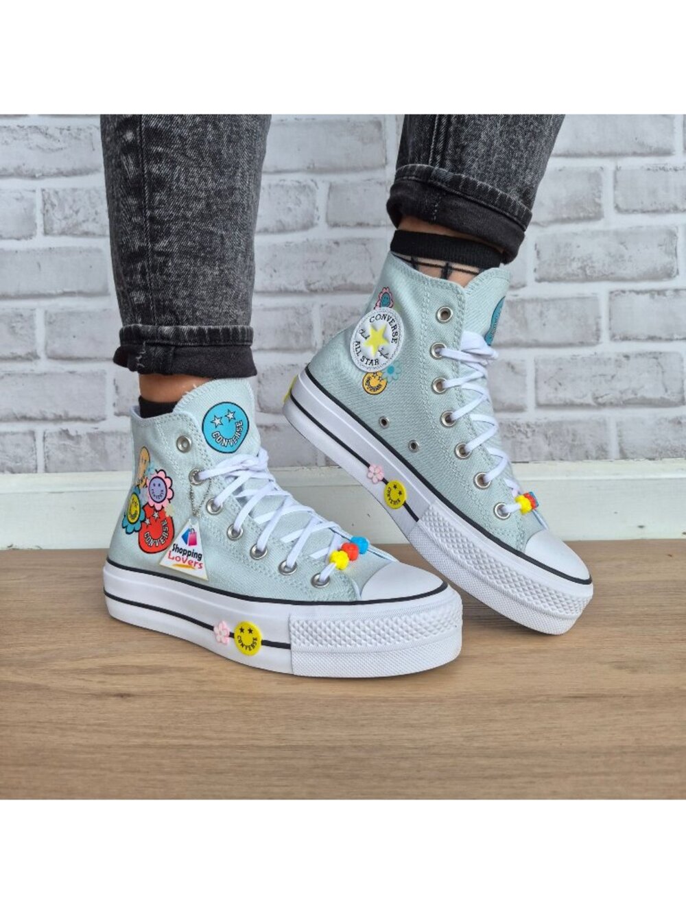 Converse Chuck Taylor Lift Platform Smiles 7.5 Womens shoes Sneaker Blue A16296C
